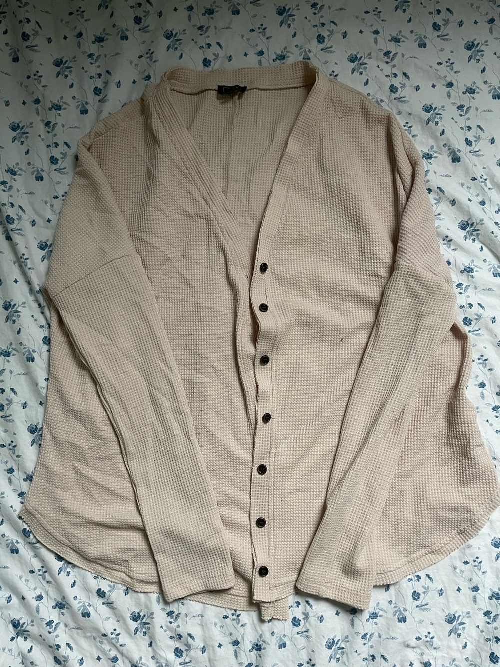 Beige Waffle Knit Button Cardigan